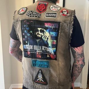 Custom made Upcycled Yelawolf denim vest Vintage Skateboard Patches Size Large